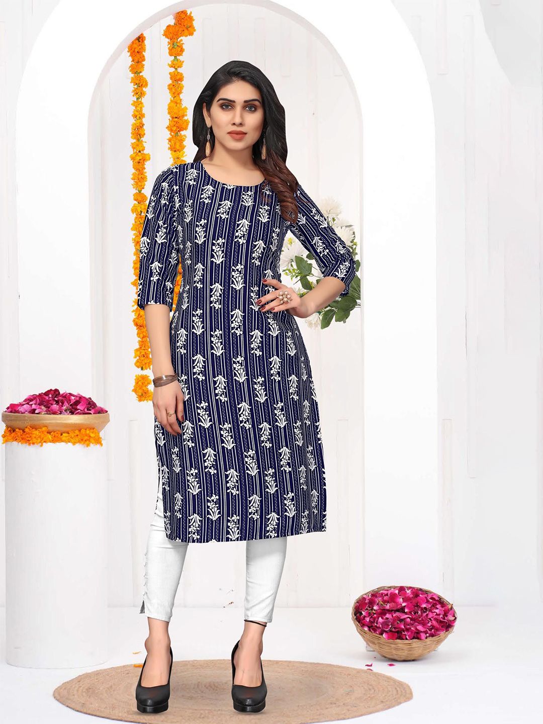 Moda Rapido Floral Printed Round Neck Straight Kurta