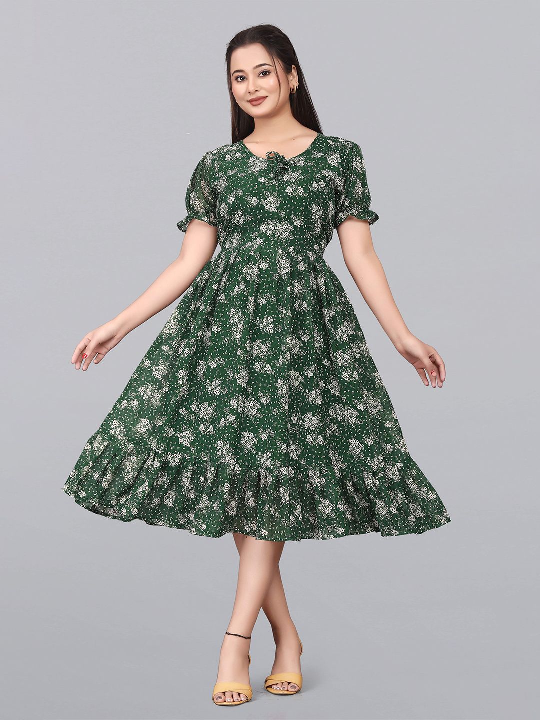 Nautiful Women Floral Printed Georgette Fit And Flare Maxi Dress