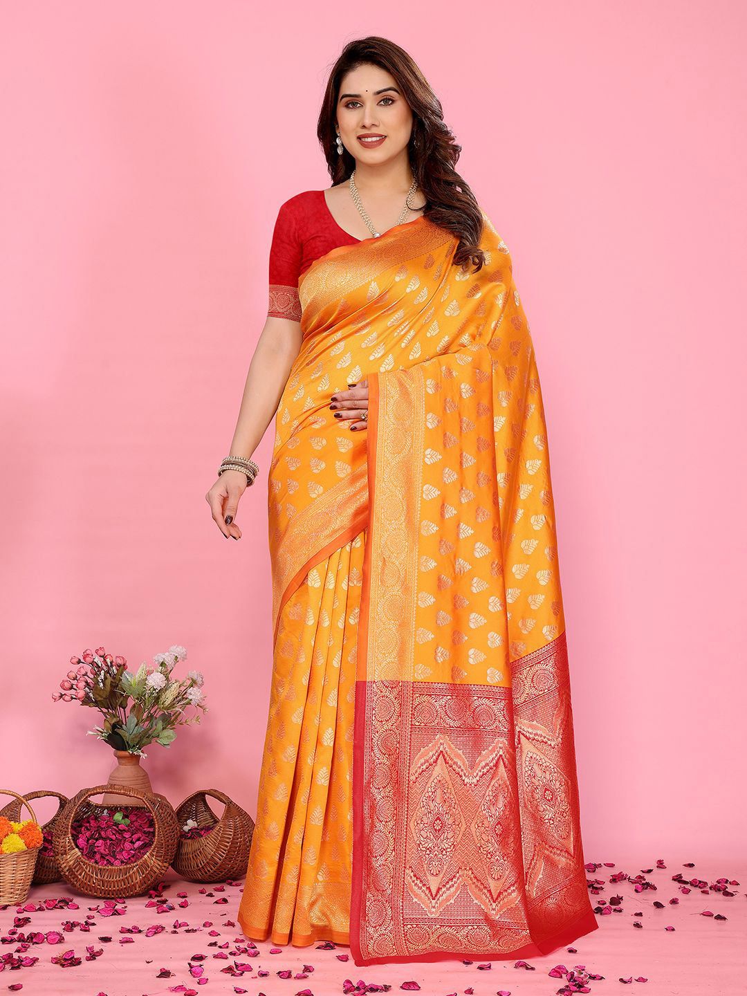 HERE&NOW Ethnic Motifs Zari Banarasi Saree