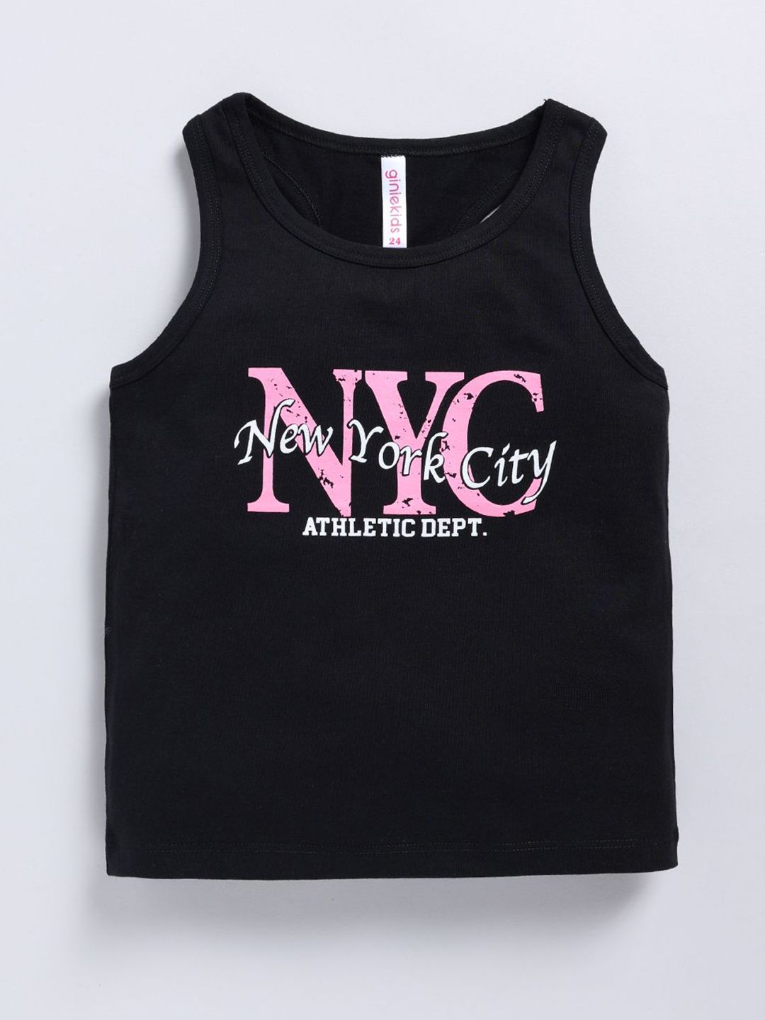 Giniekids Girls Round Neck Typography Printed Tank Top