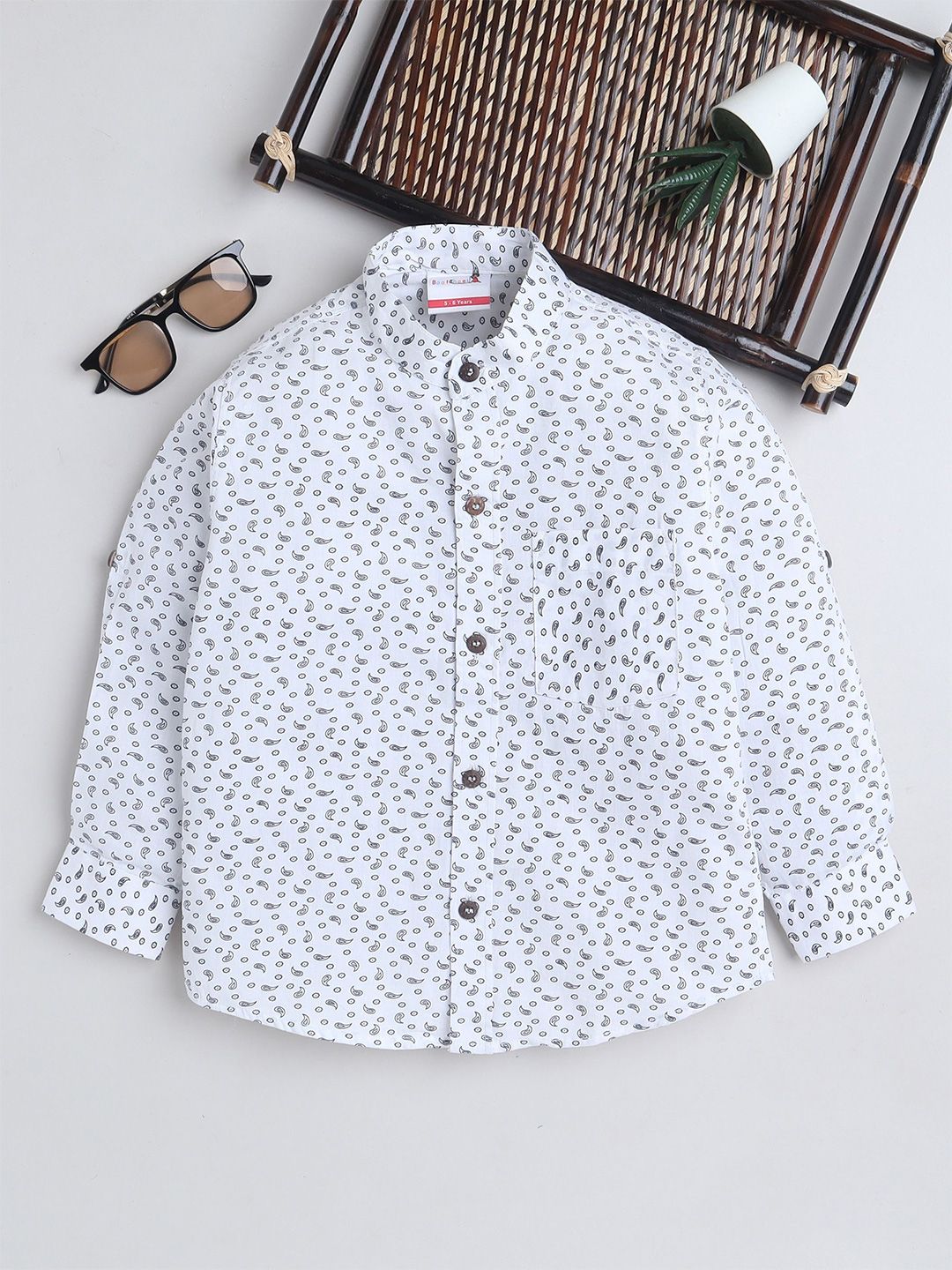 BAATCHEET Boys Relaxed Fit Abstract Printed Mandarin Collar Cotton Casual Shirt