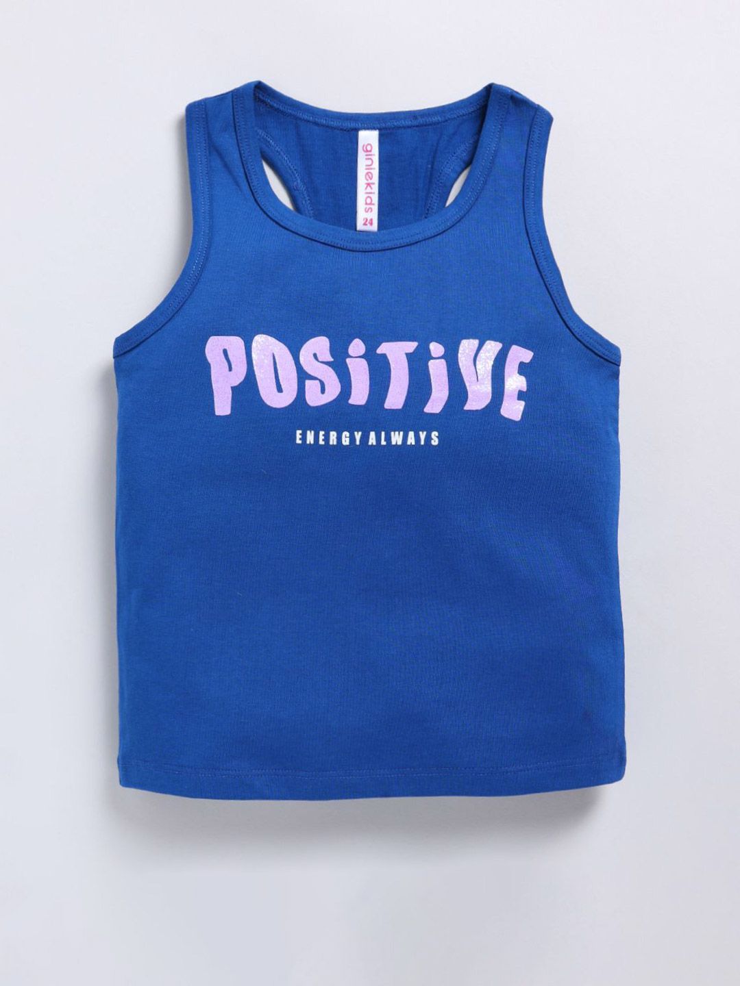 giniekids Girls Round Neck Typography Printed Tank Top