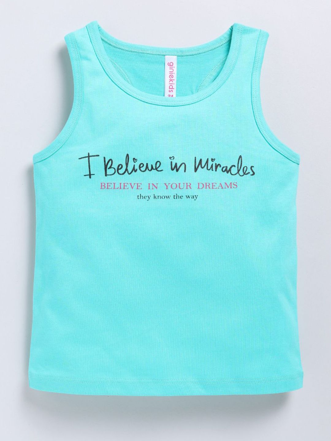 giniekids Girls Round Neck Typography Printed Tank Top