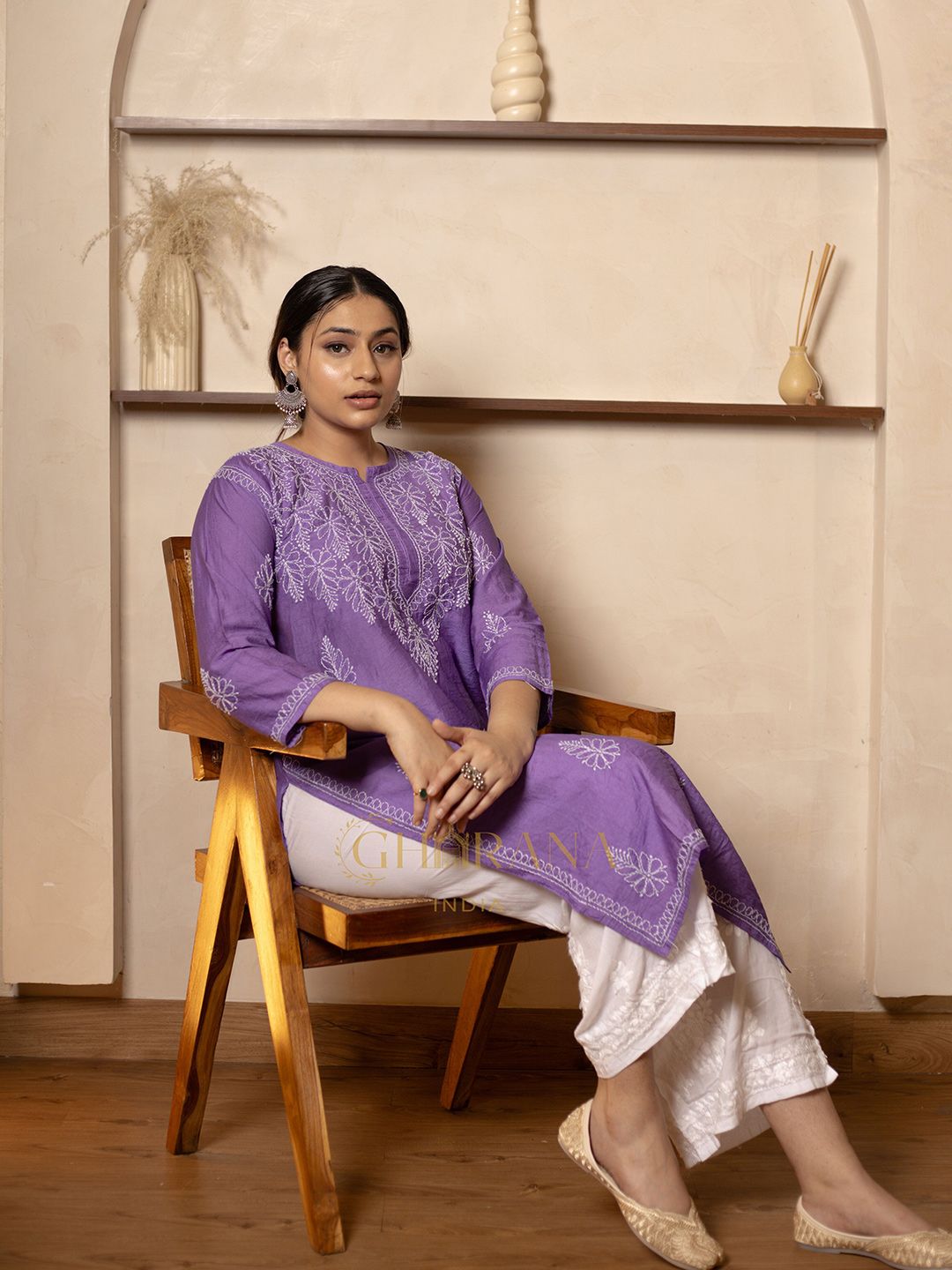 GHARANA INDIA Chanderi Bakhiya Embroidery Chikankari Kurta