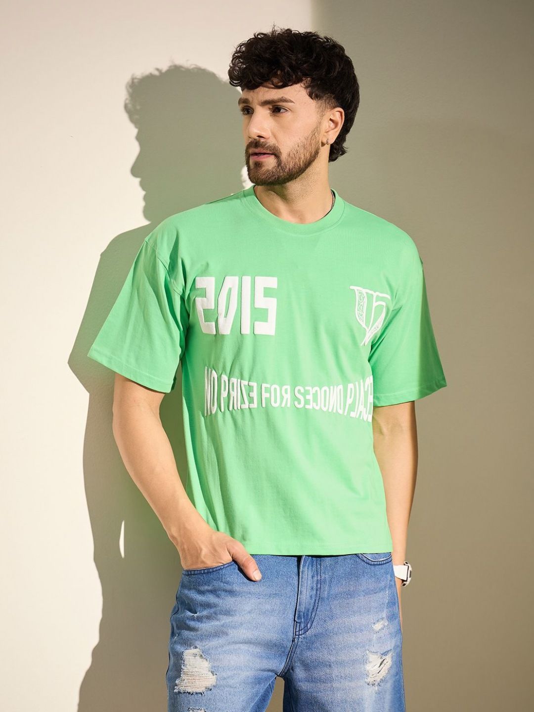 FUGAZEE Men Typography Printed Round Neck Cotton Oversized T-shirt