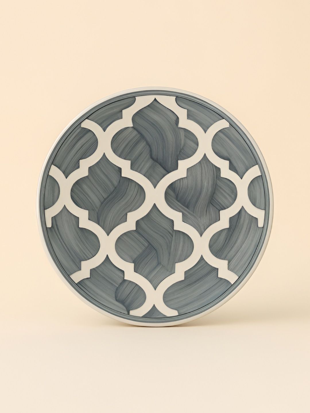 Myntra Elegant Homes Grey Melange & White Ethnic Motifs Printed Ceramic Glossy Plates