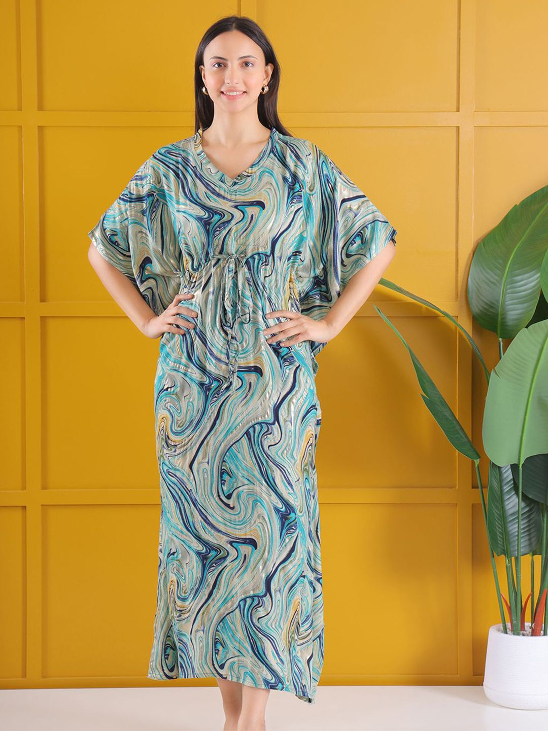 DARVI Women Abstract Printed Kaftan Maxi Dress