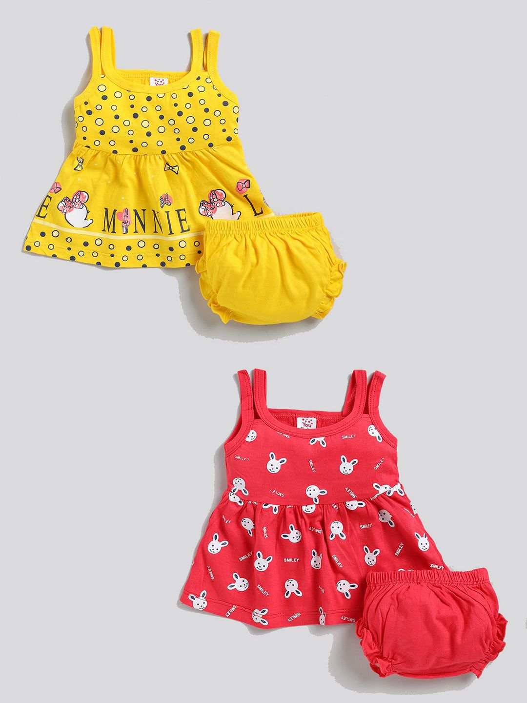 Girls Pack Of 2 Printed Sleeveless Pure Cotton Top With Shorts