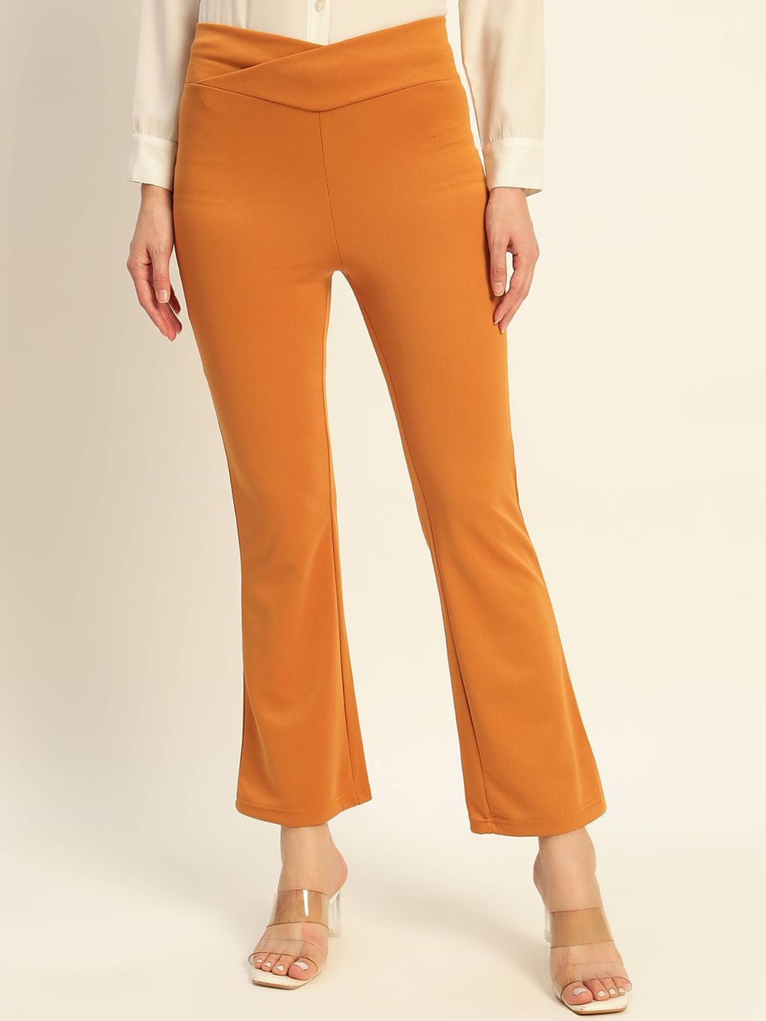 Deewa Women Urban Slim Fit High-Rise Bootcut Trousers