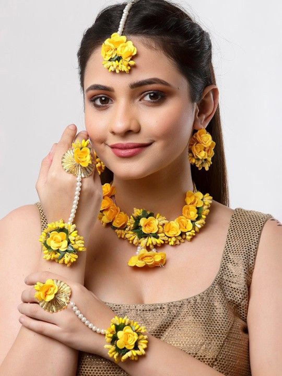 PASU FASHION Flower Bridal Haldi-Mehndi-Baby Shower Jewellery Set