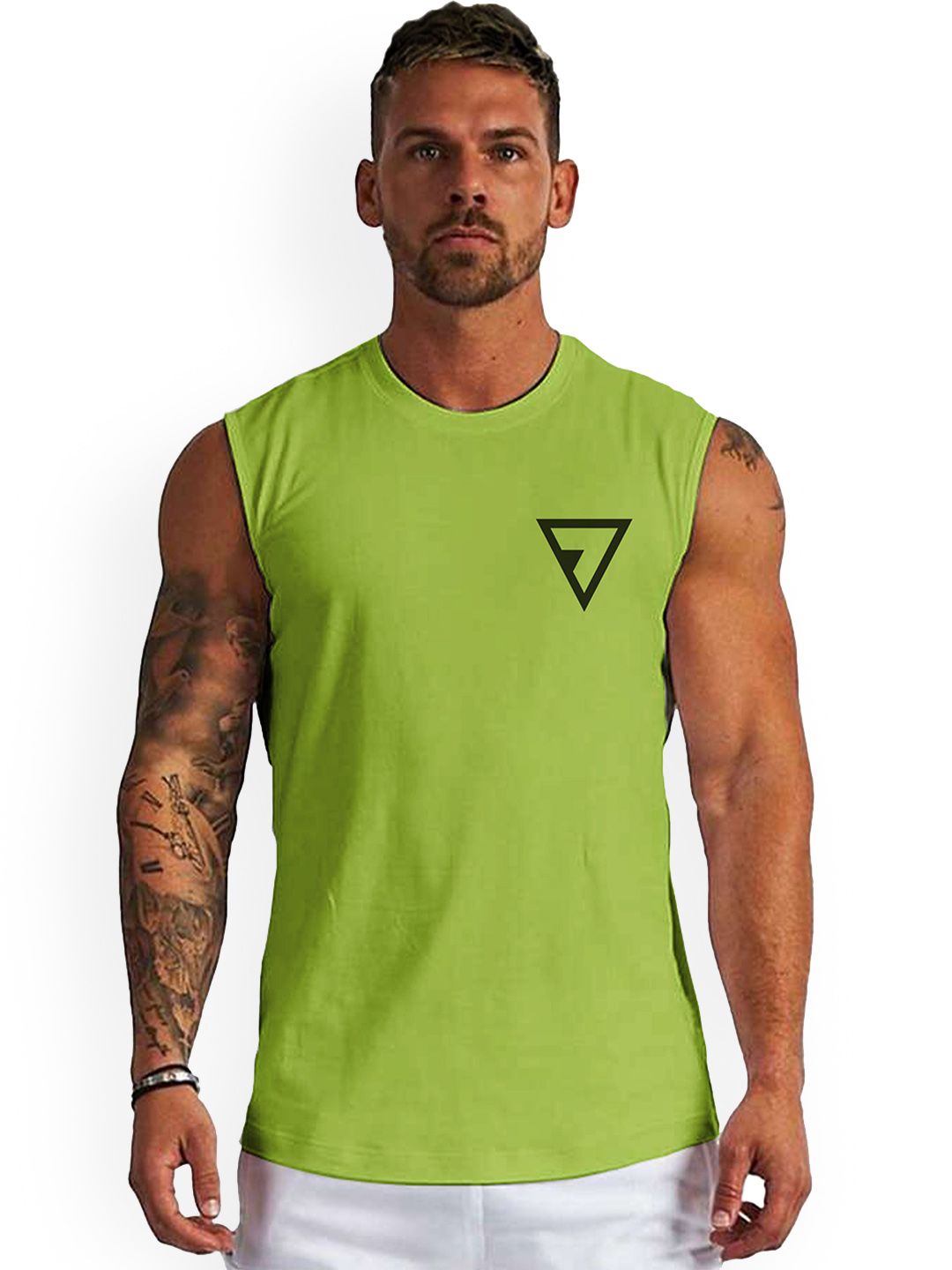 3Colors Men Round Neck Printed Gym Vest