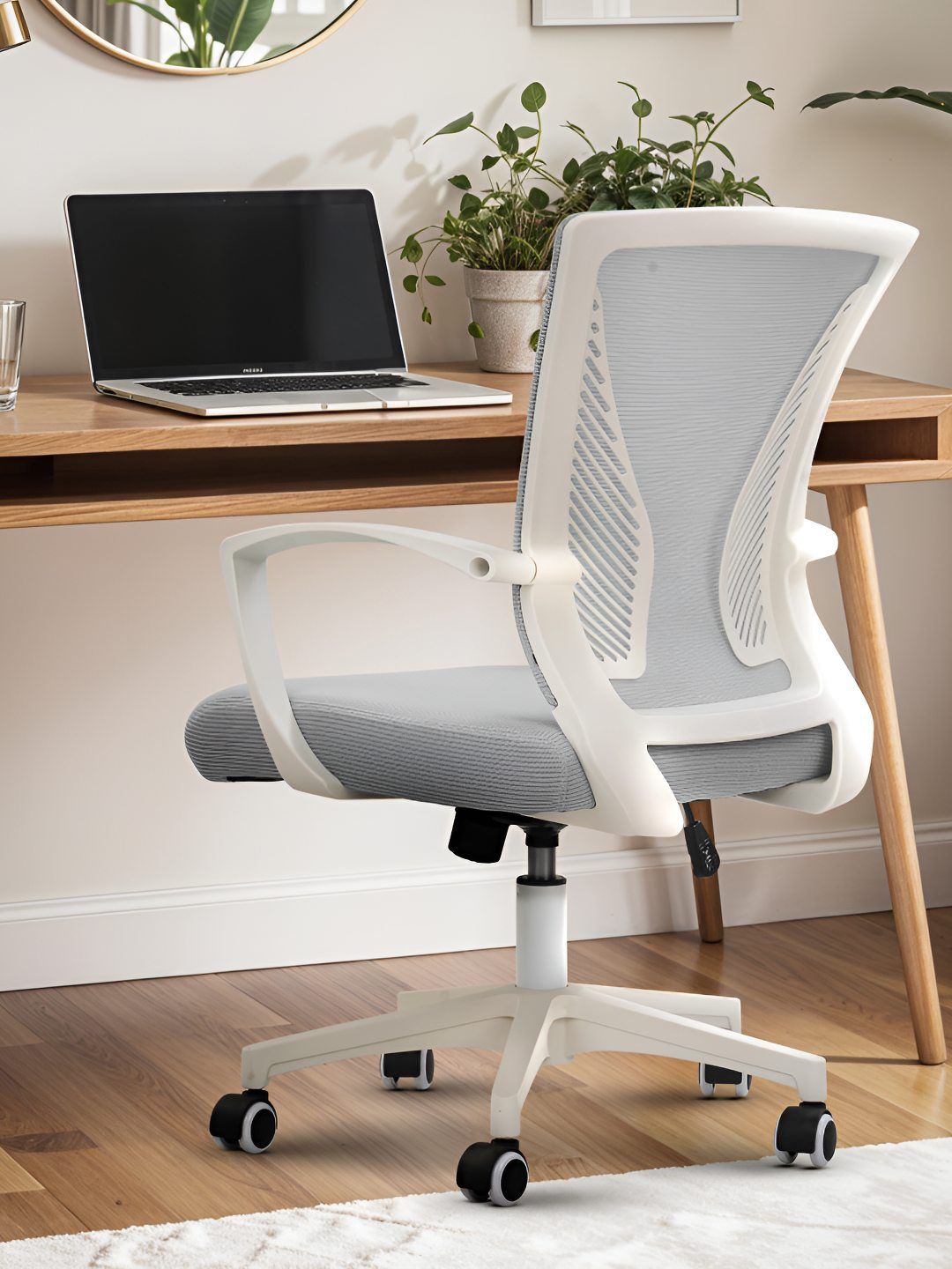 DROGO Ergonomic White High Back Mesh Adjustable Seat Rocking & Winged Back Study Chair