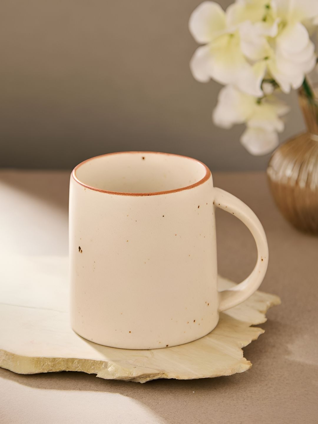 Fabindia Off White Ceramic Microwave Safe Mug-330ml