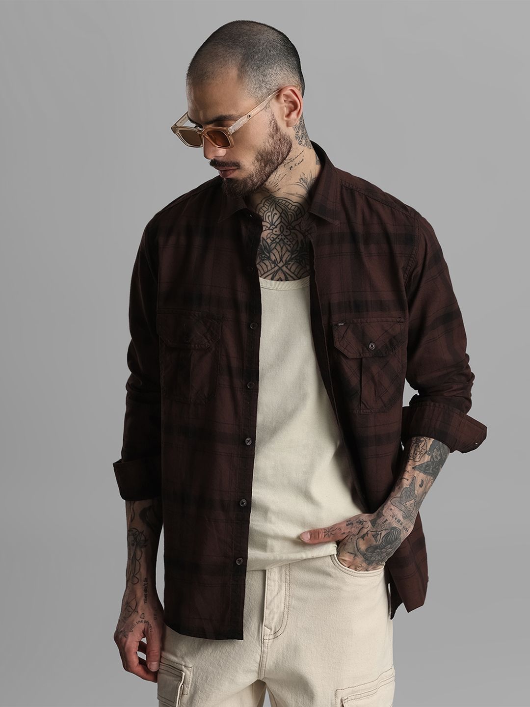 Klub Fox Men Smart Slim Fit Tartan Checks Opaque Checked Casual Shirt