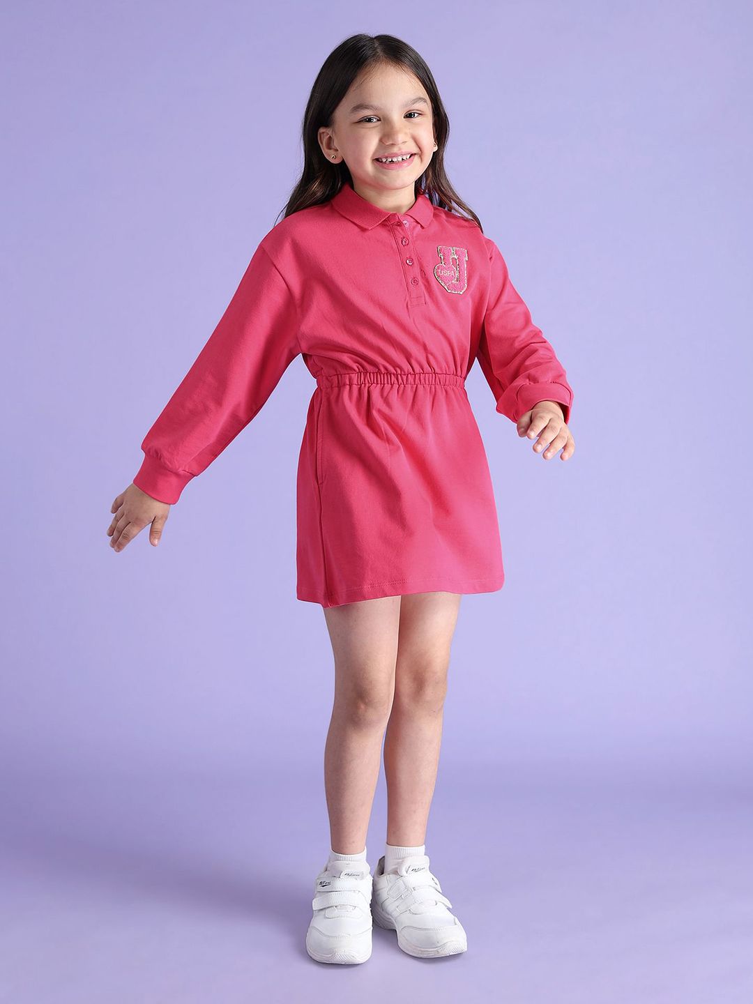 U.S. Polo Assn. Kids Brand Logo Applique Pure Cotton Fit & Flare Dress