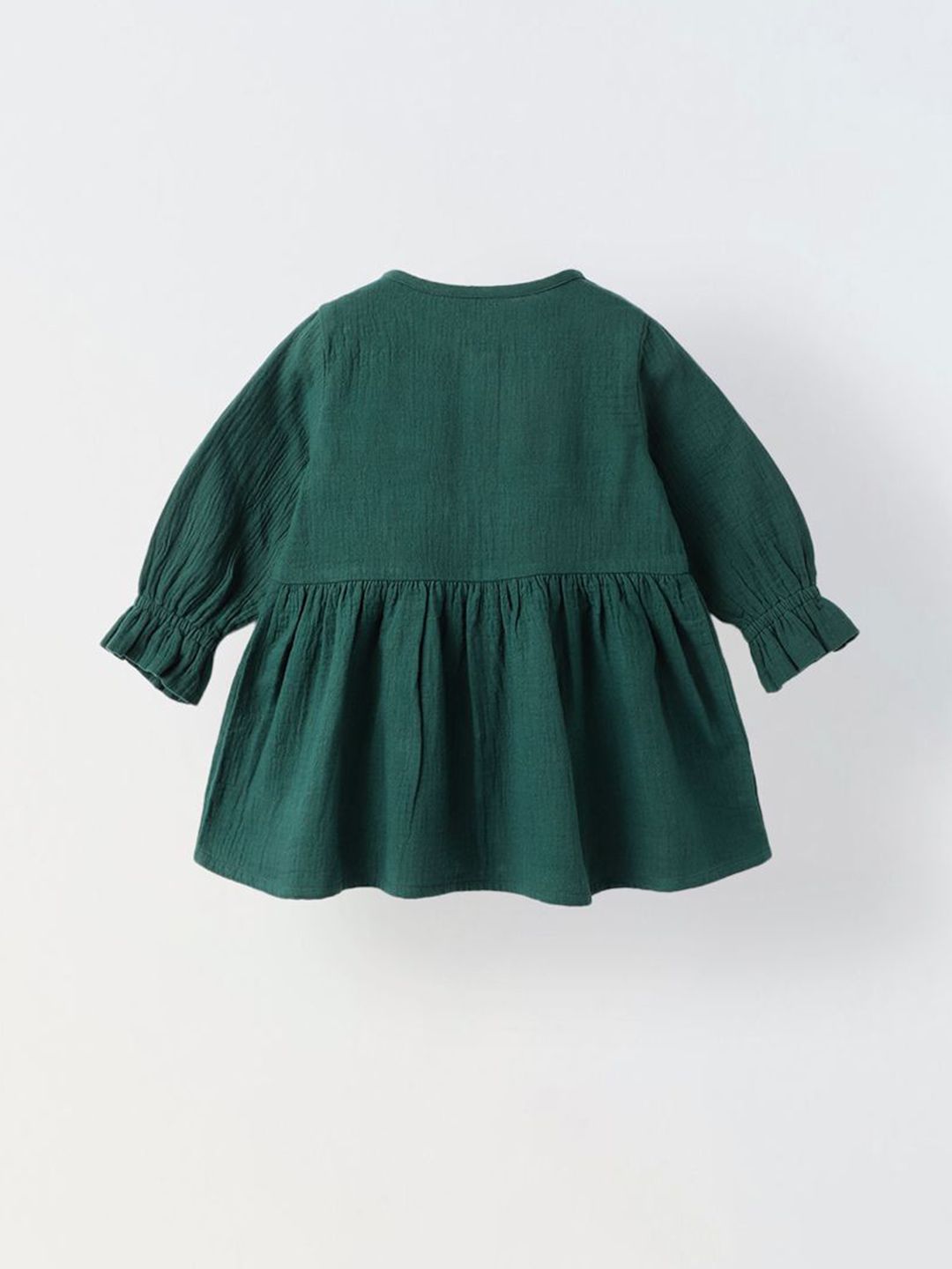 Girls Teal Bow Accents Long Sleeve Button Down Dress 2