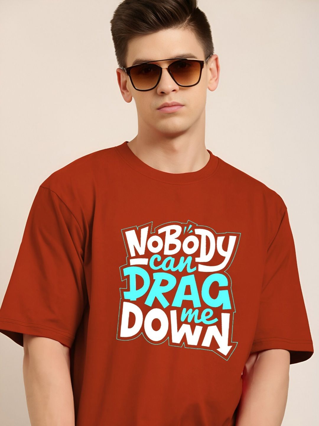 Rust Typography Printed Oversized T-shirt