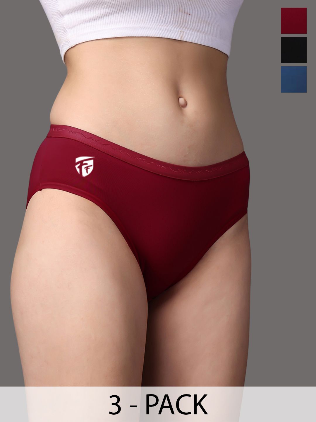 FirstFit Pack Of 3 Women Anti-Bacterial Cotton Spandex Briefs