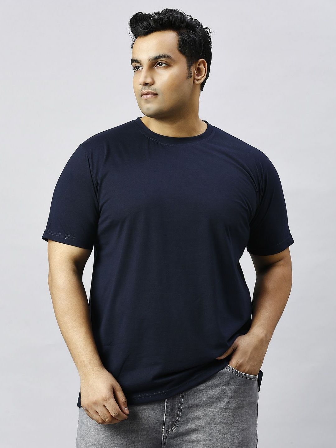 Xmex Plus Size Round Neck Cotton T-Shirt