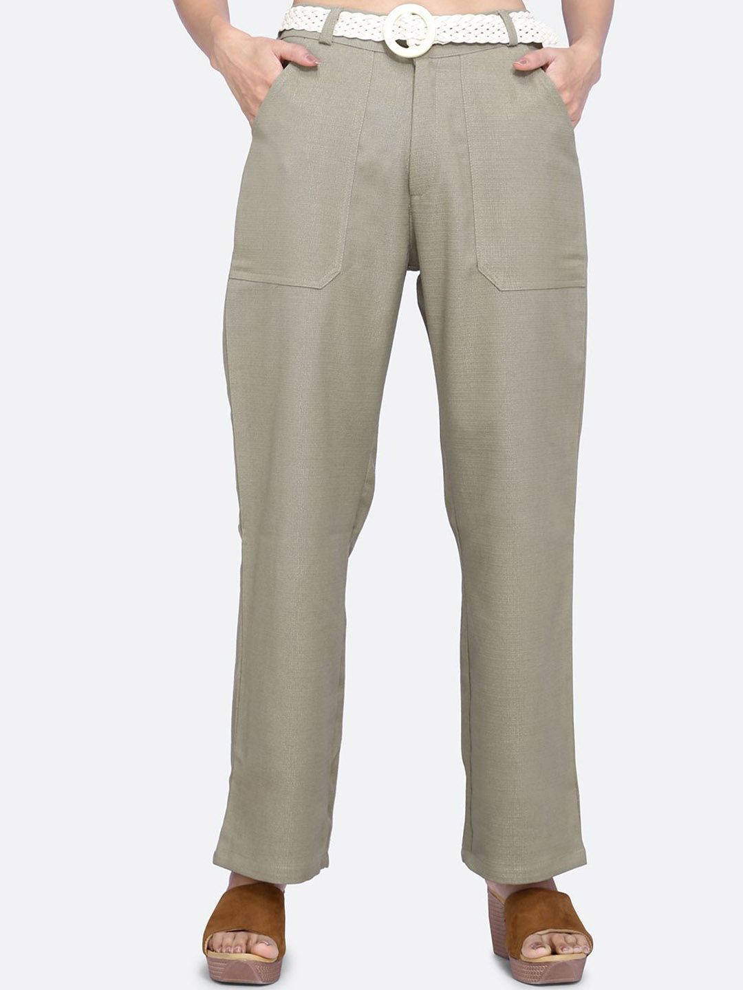 FCK-3 Women Relaxed Straight Leg Loose Fit High-Rise Wrinkle Free Trousers