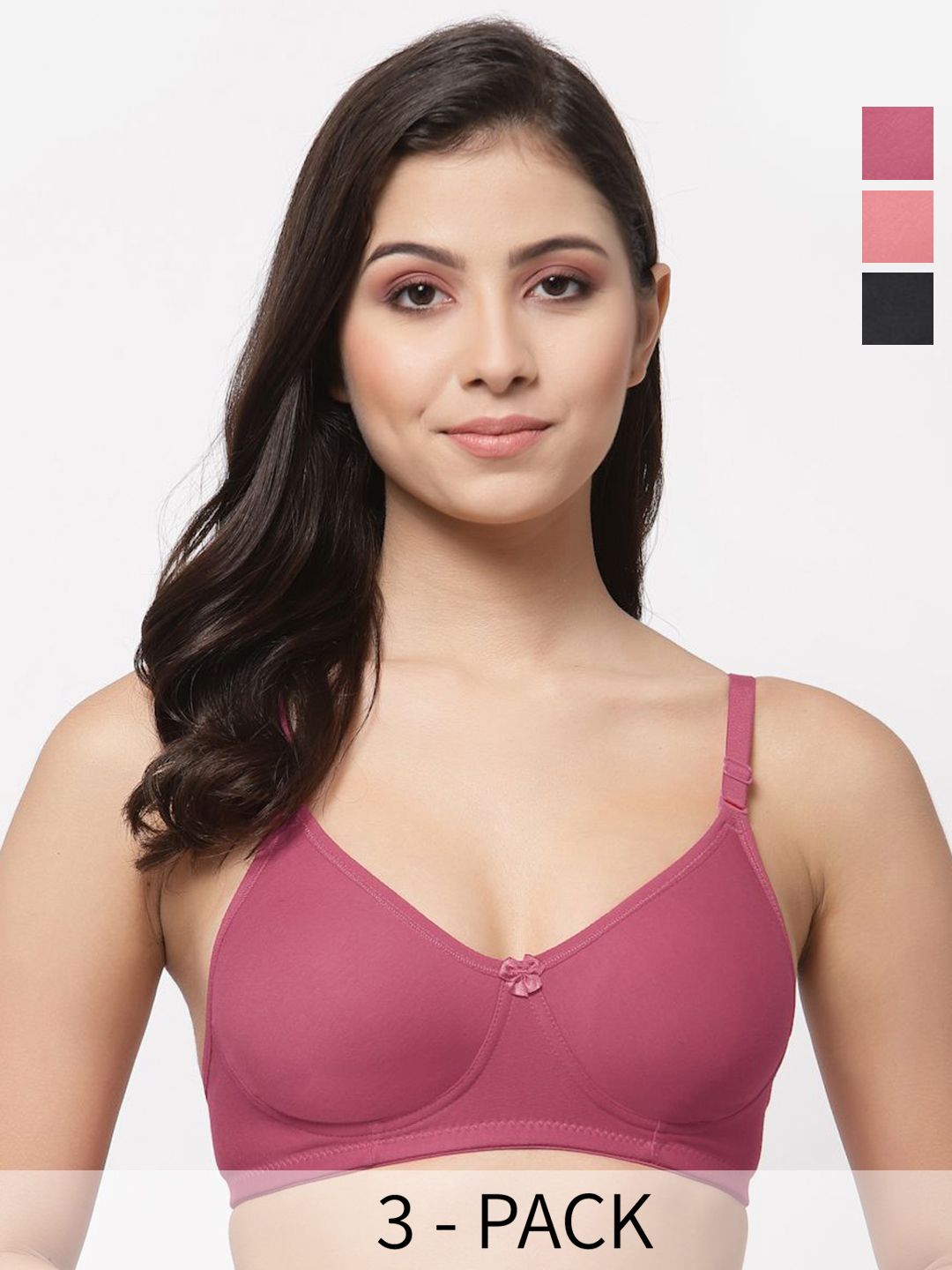 College Girl CG1301 Women Pack Of 3 Full Coverage Non Padded T-shirt Bra