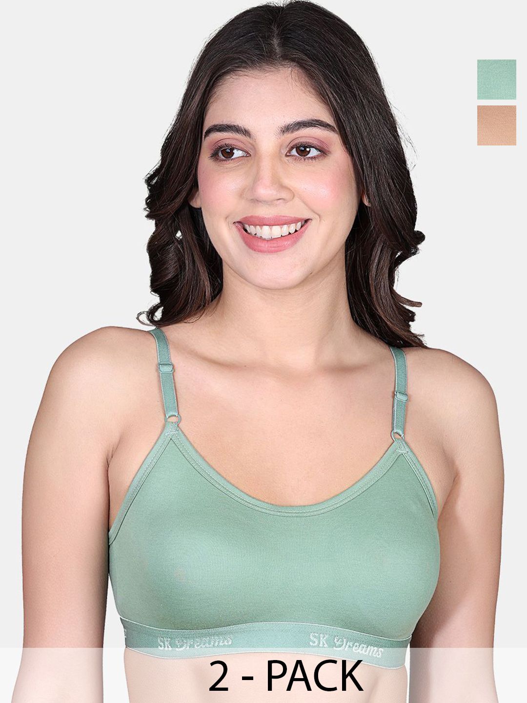 SKDREAMS Cotton Seamless Non Padded Non-Wired Full Coverage Women Pack of 2 Sports Bra