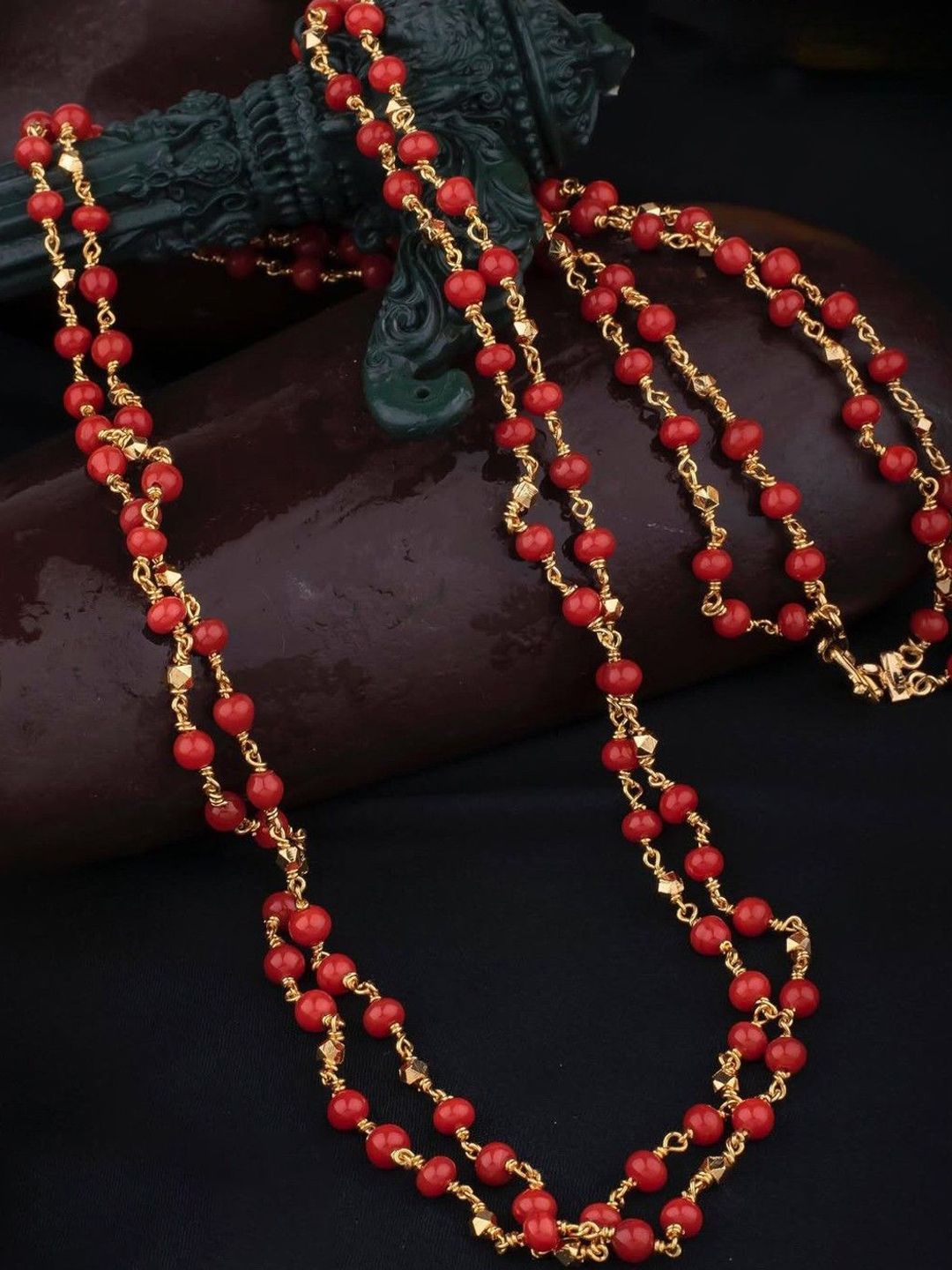 ELEGANTDREAM Gold-Plated Artificial Beaded Chain