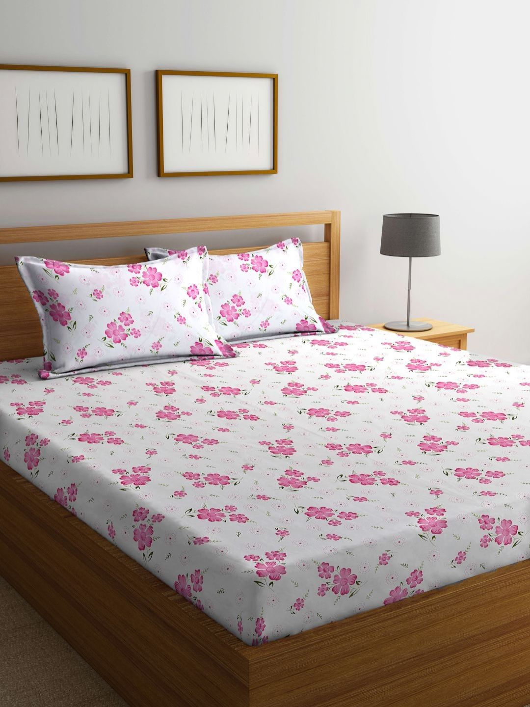 Buy Myntra Elegant Homes White Floral Polycotton 300 TC King Fine Bedsheet With 2 Pillow Covers 98 X 89 Inches -  - Home for Unisex