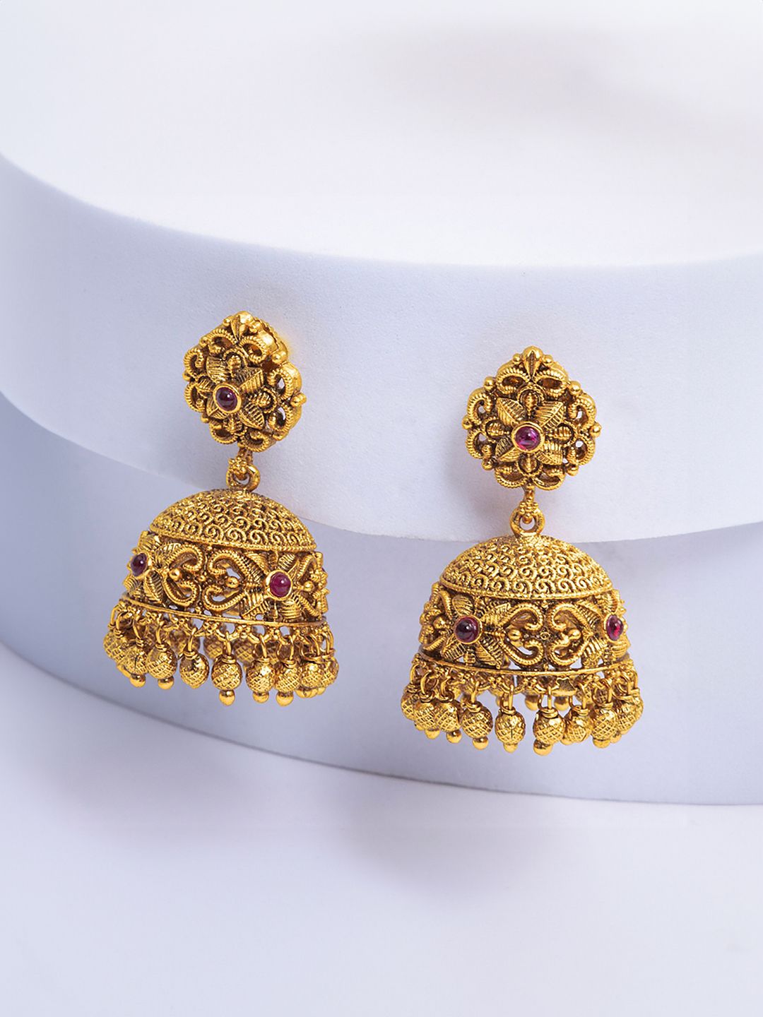 Buy South Temple Jewellery Gold Plated Artificial Stones Studded Dome Shaped Jhumkas -  - Accessories for Women