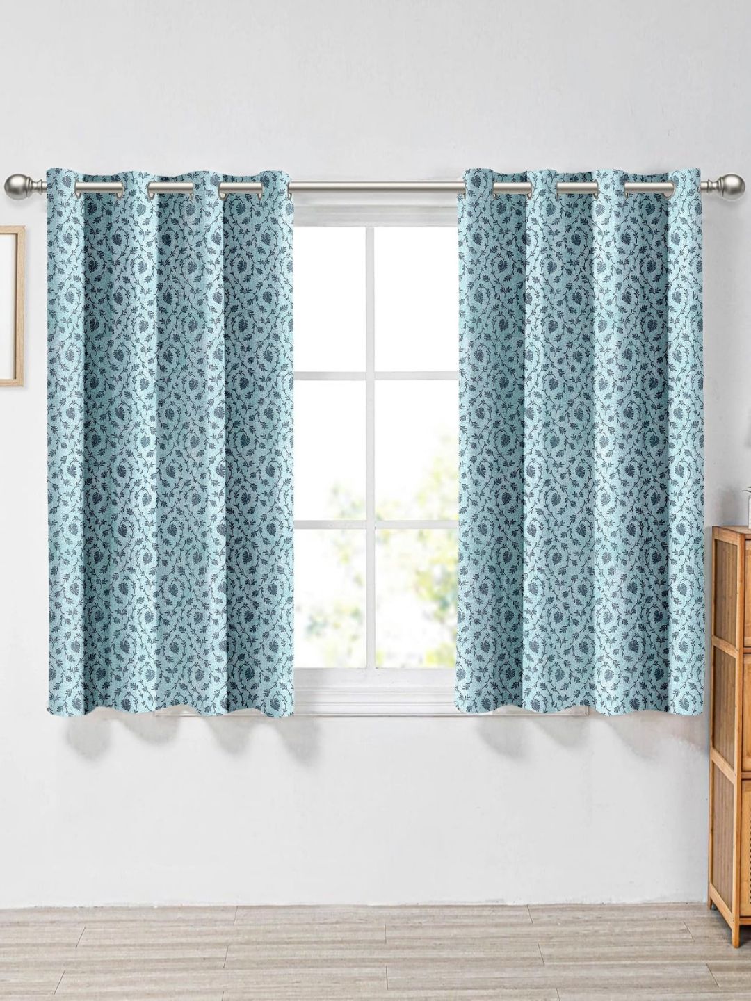 Buy Aura Blue Set Of 2 Floral Window Curtain -  - Home for Unisex