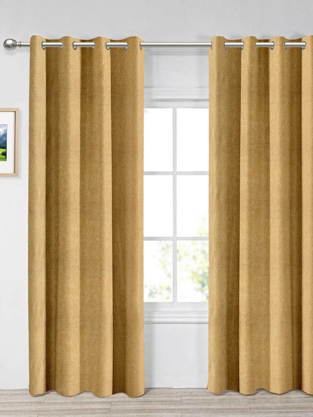 Aura Beige Set of 2 Floral Long Door Curtain
