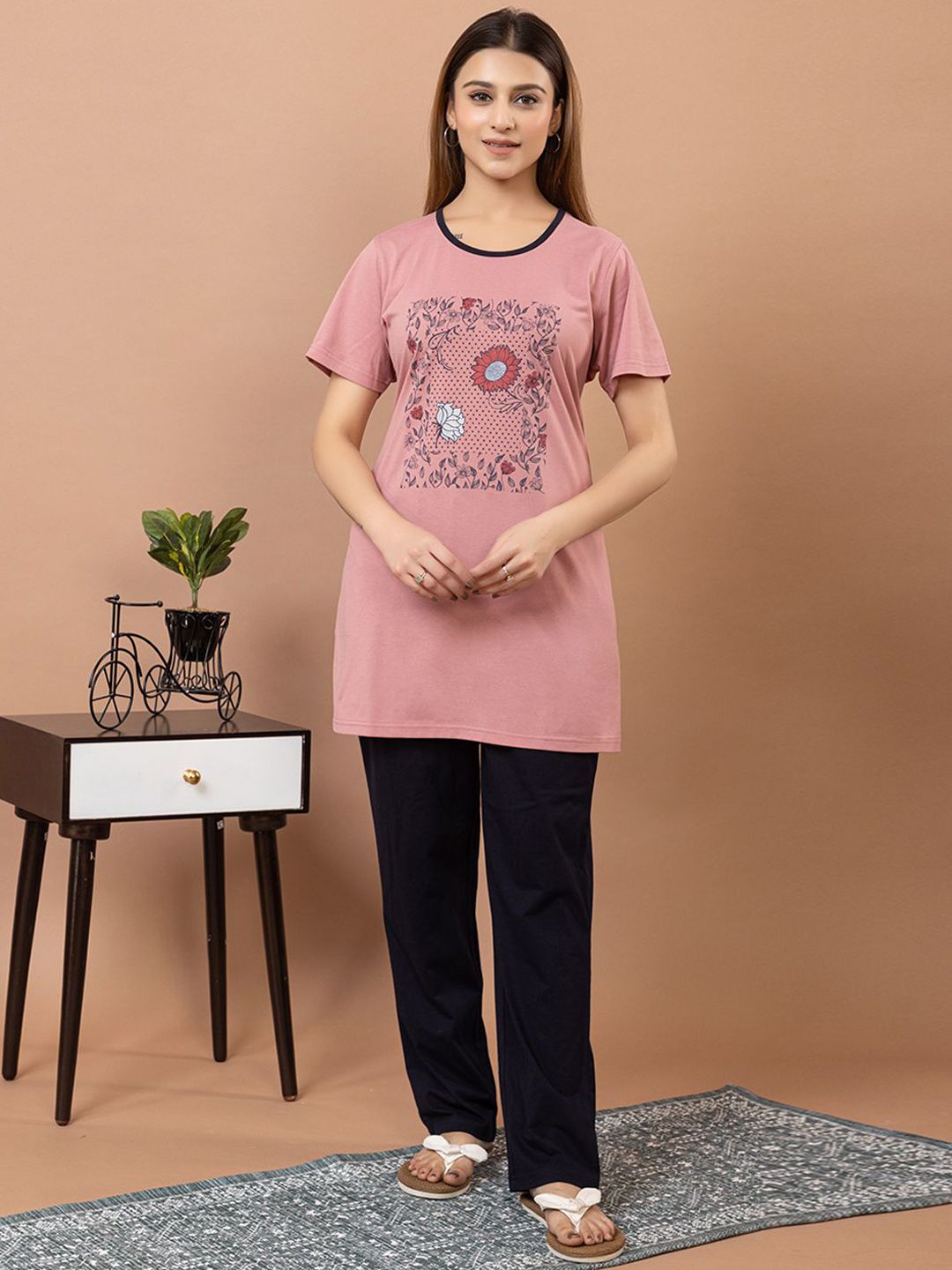 TWENTY ME Women Printed Pure Cotton Night suit