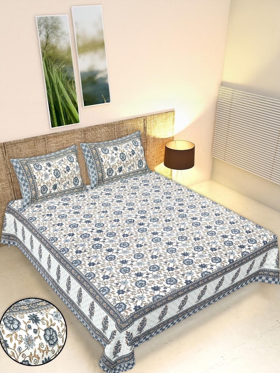 Super King Size Jaipuri Bedsheet with 2 Pillow covers