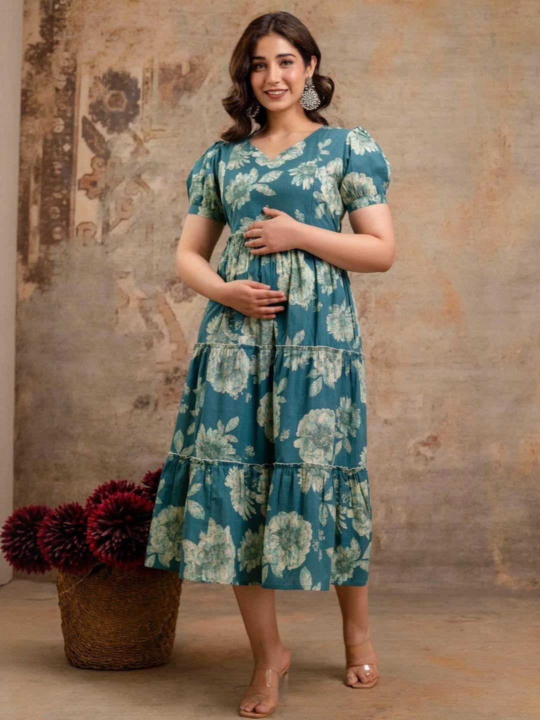 Machla Women Floral Printed Maternity Anarkali Kurta