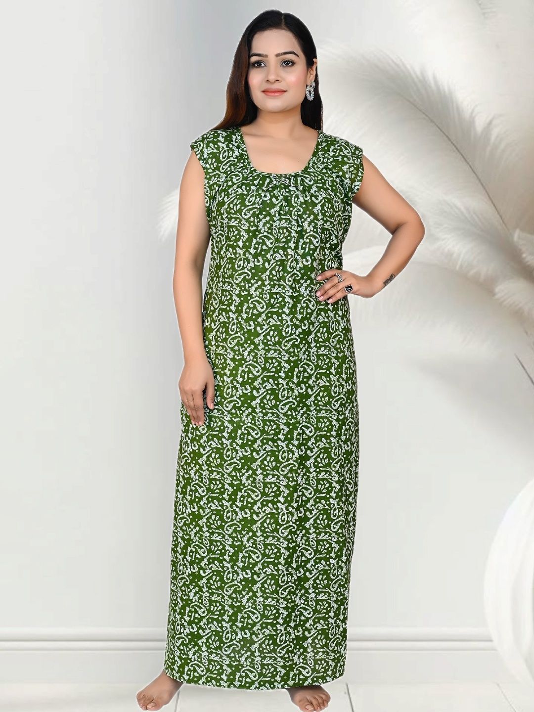 ANKONA Women Pure Cotton Sleeveless Everyday Maxi Nightdress With Side Pocket