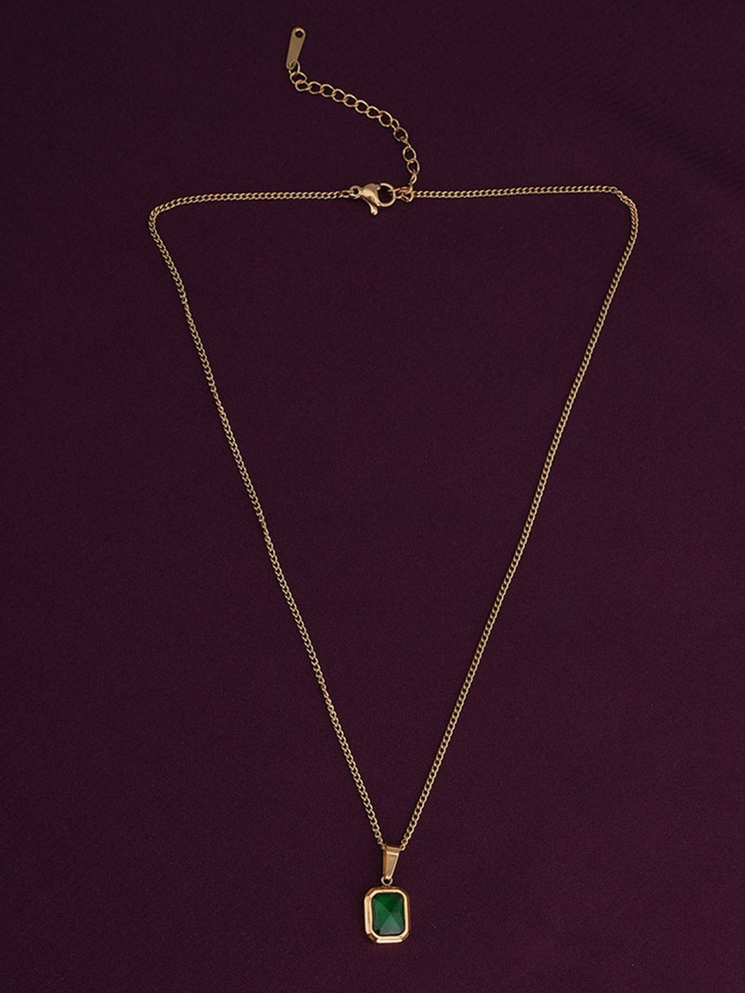 PALMONAS 18K Gold-Plated Classic Emerald Pendant With Chain
