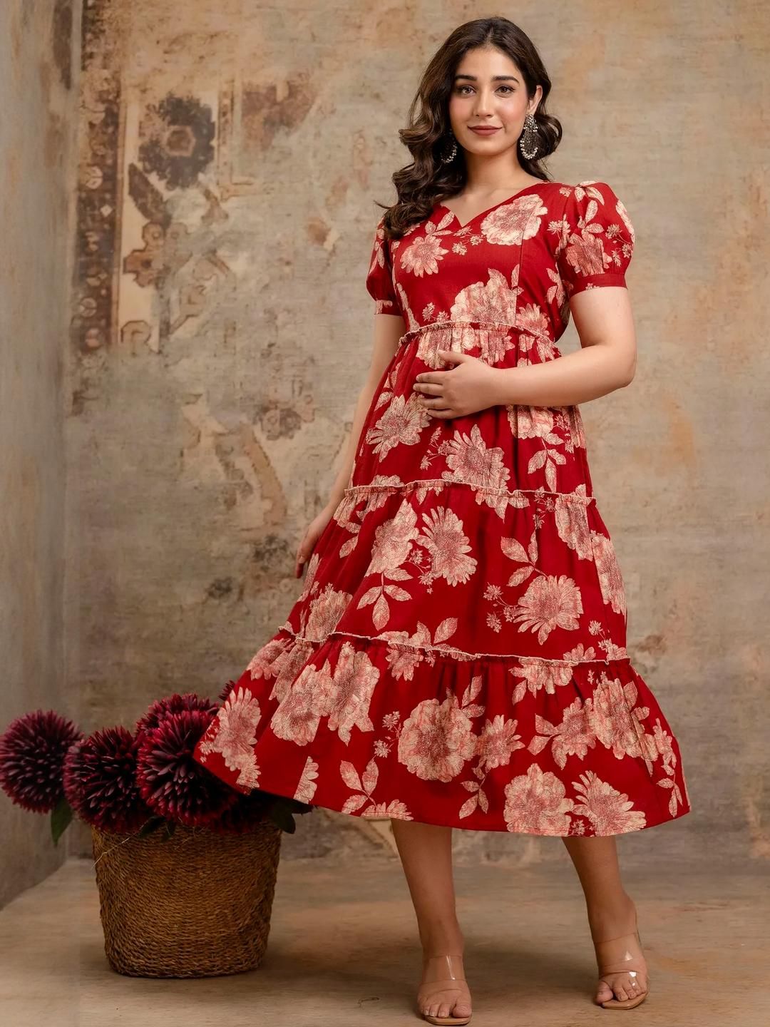 Machla Women Floral Printed Floral Maternity Anarkali Kurta