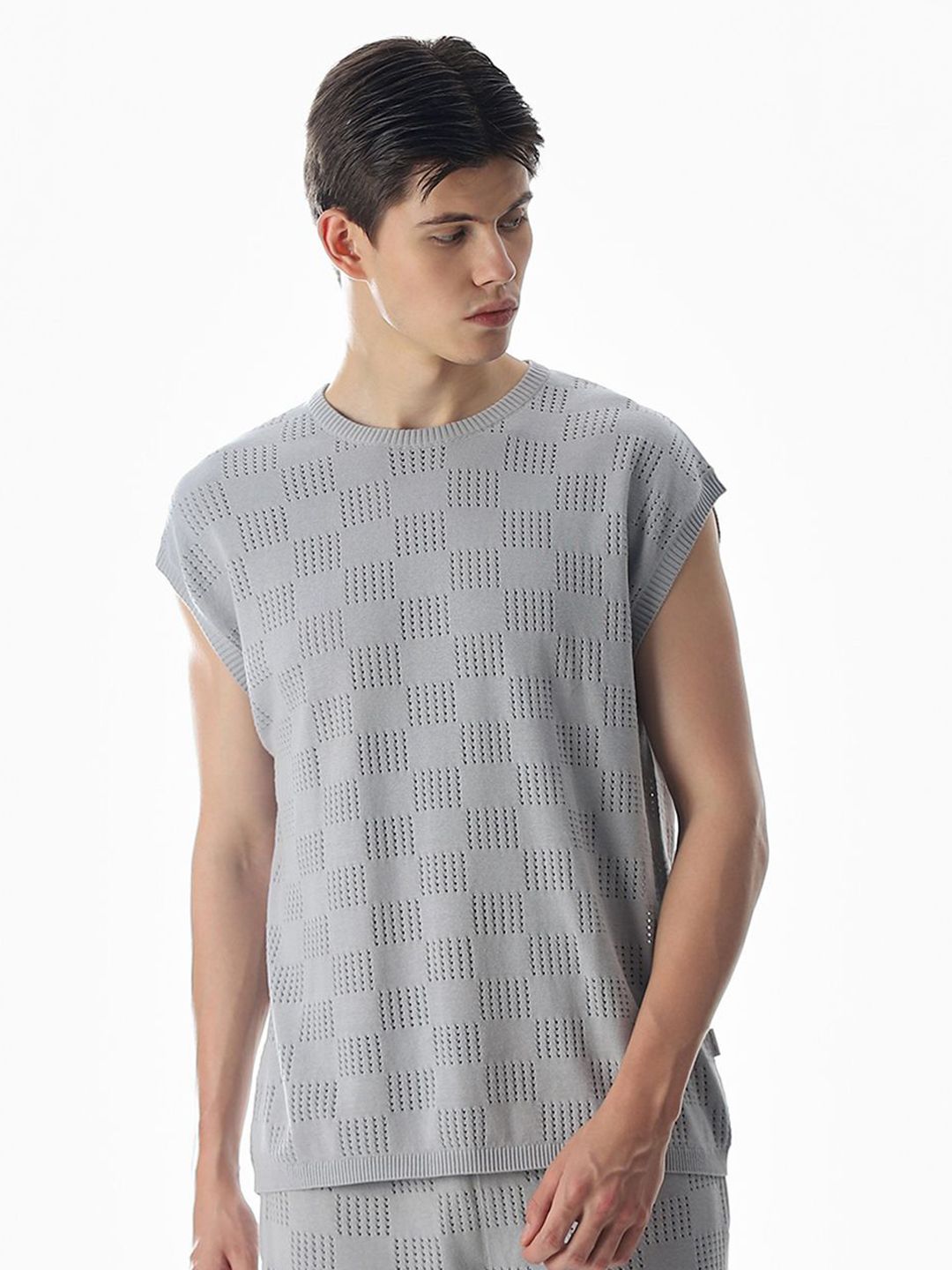 Jack & Jones Self Design Round Neck Oversized Pure Cotton T-shirt