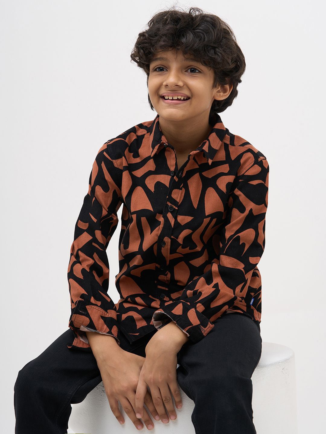 Jack & Jones Junior Boys Abstract Printed Spread Collar Cotton Shirt