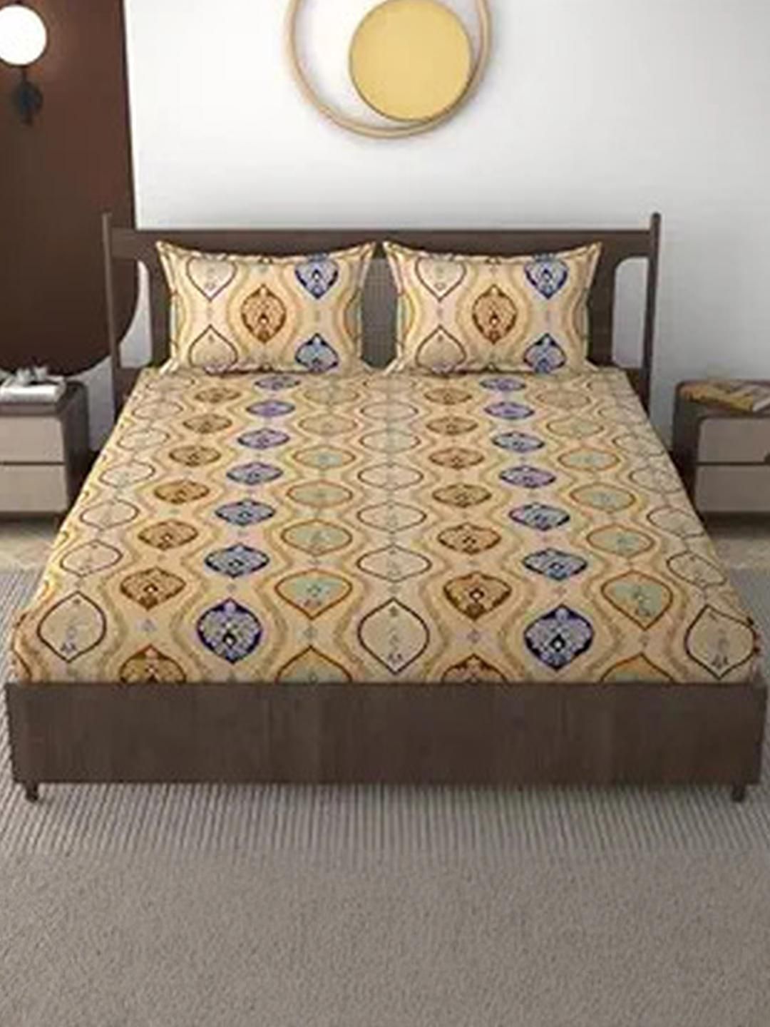 Lunar Days Cream-Coloured 160 TC King Bedsheet with 2 Pillow Covers