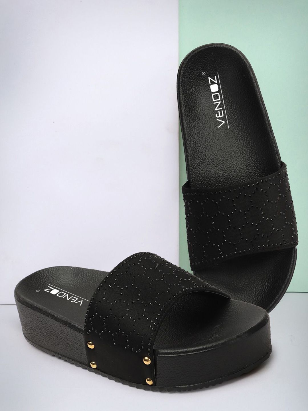 VENDOZ Embellished Open Toe Flats