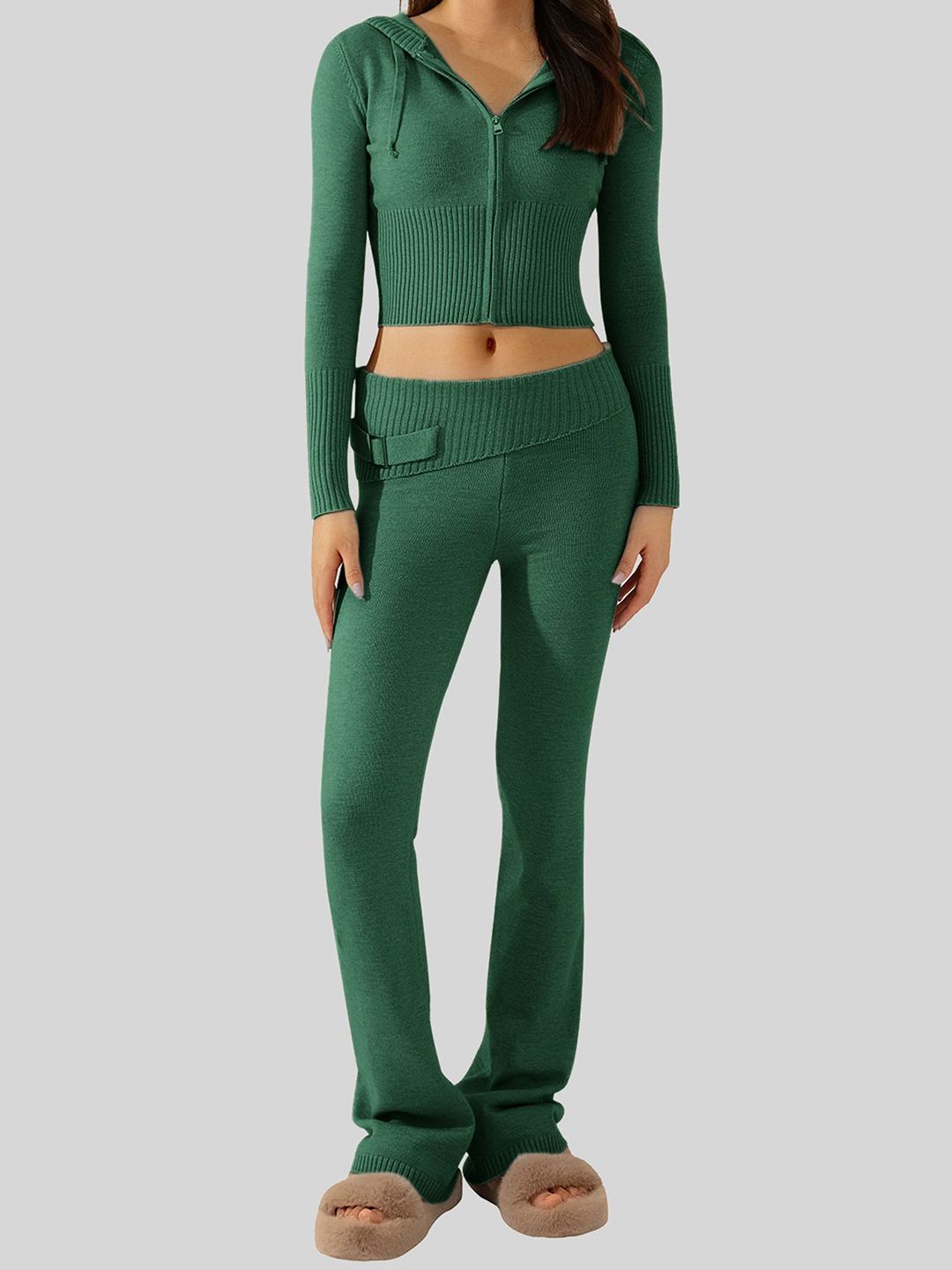 LULU & SKY Women Green Mid-Rise Bootcut Trousers