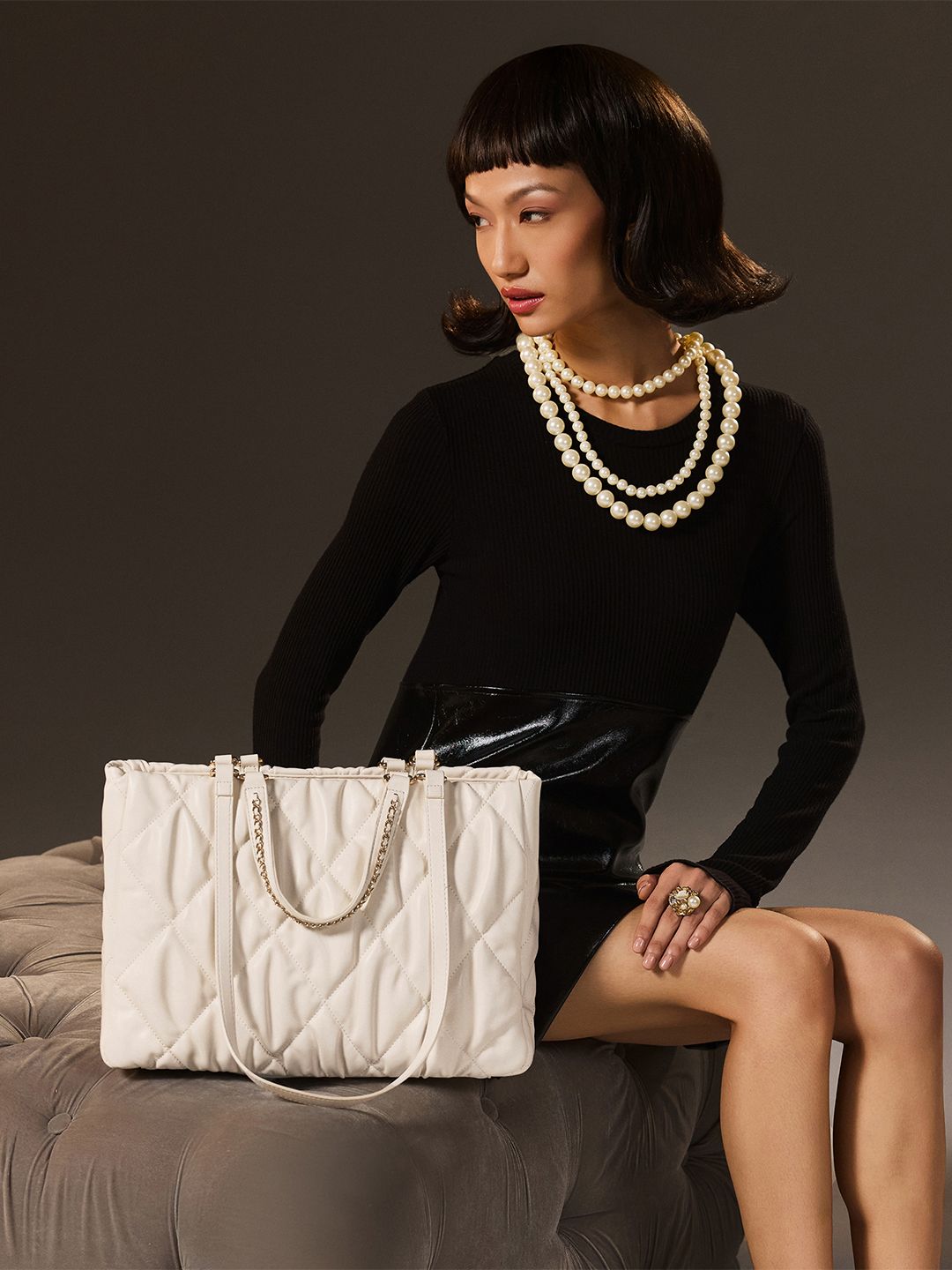 Lino Perros Quilted Water Resistant Medium Structured Shoulder Bag