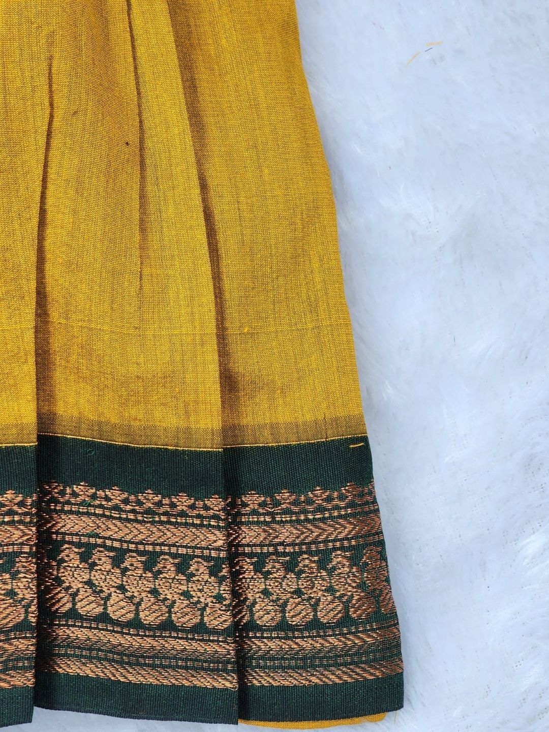 Girls Yellow & Green Traditional Kalyani Cotton Flower Knot Frock 6