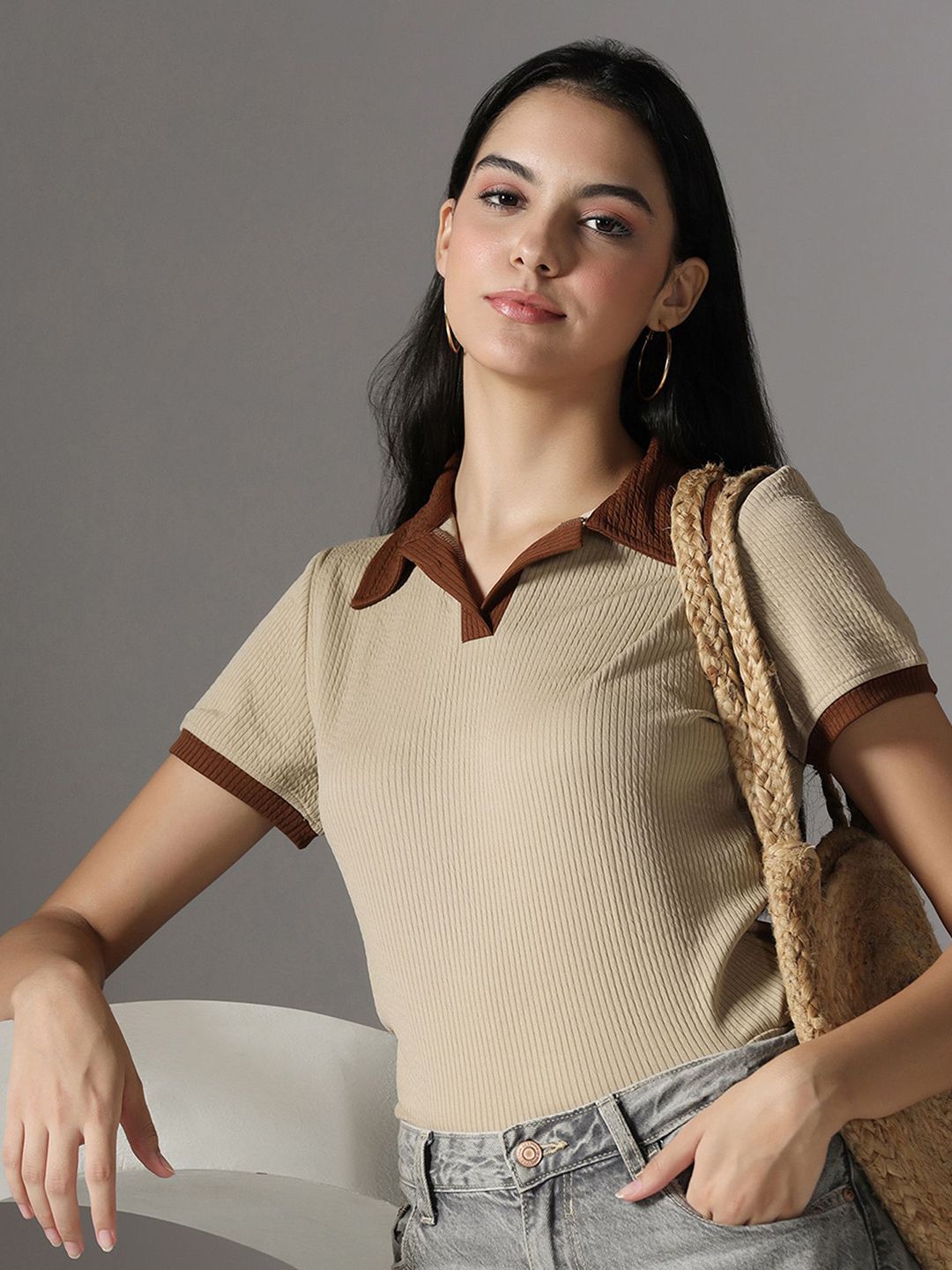 Polo Collar Short Sleeves Top 6