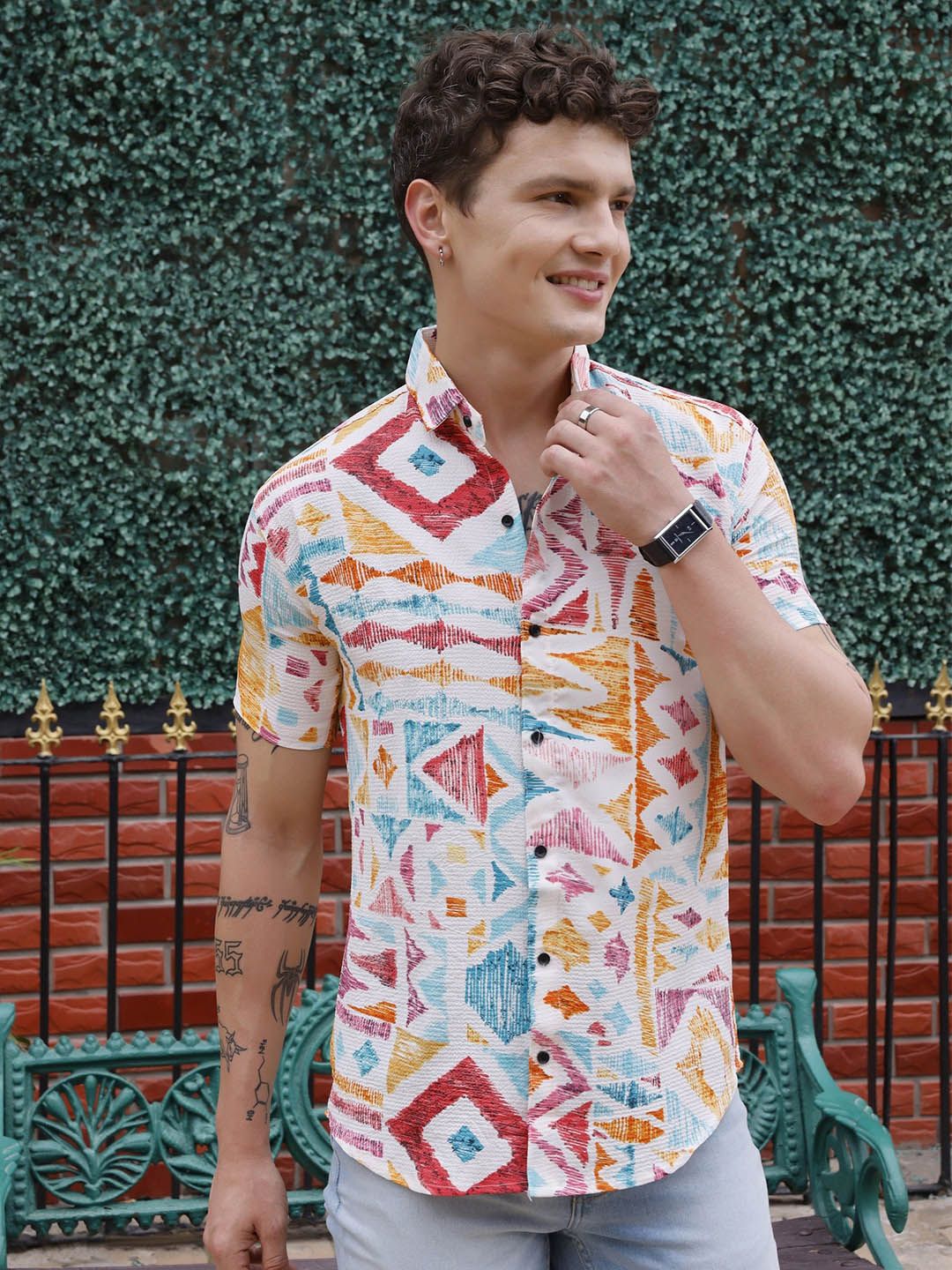 RAHI TRENDZ Abstract Printed Spread Collar Relaxed Fit Shirt