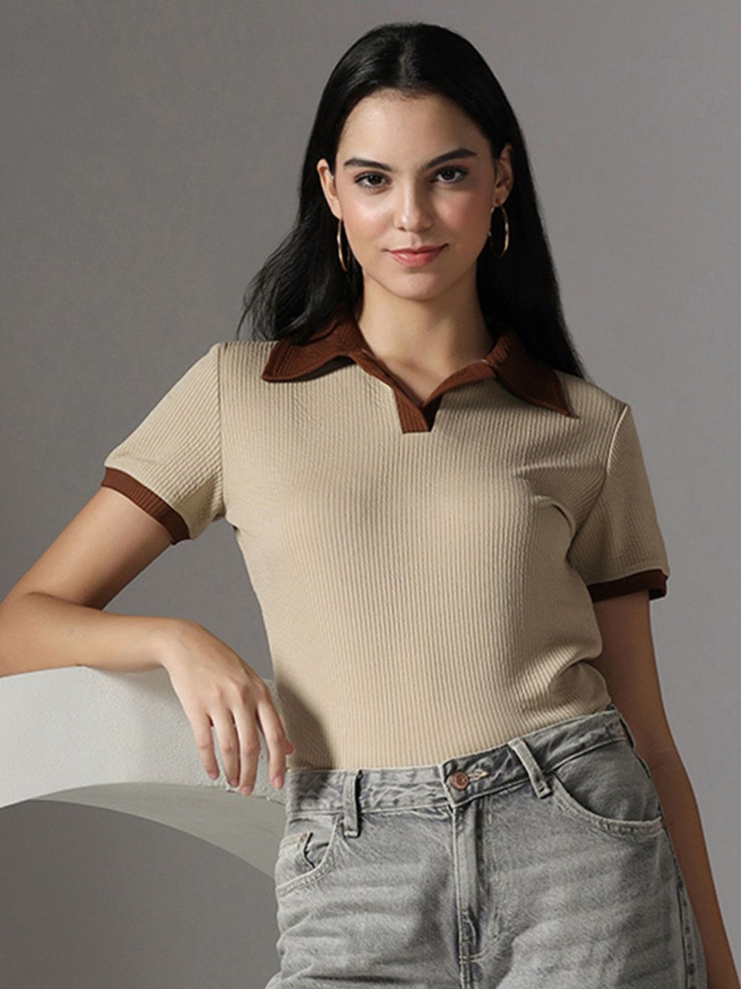 Polo Collar Short Sleeves Top