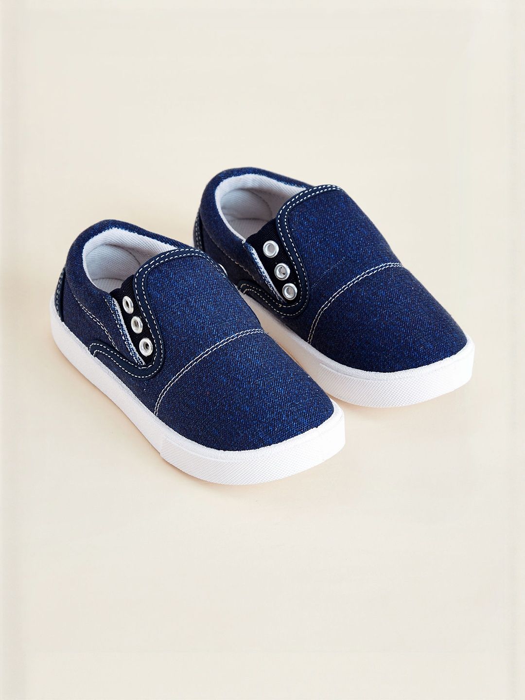 Hopscotch Kids-Unisex Navy Blue Fabric Slip-Ons