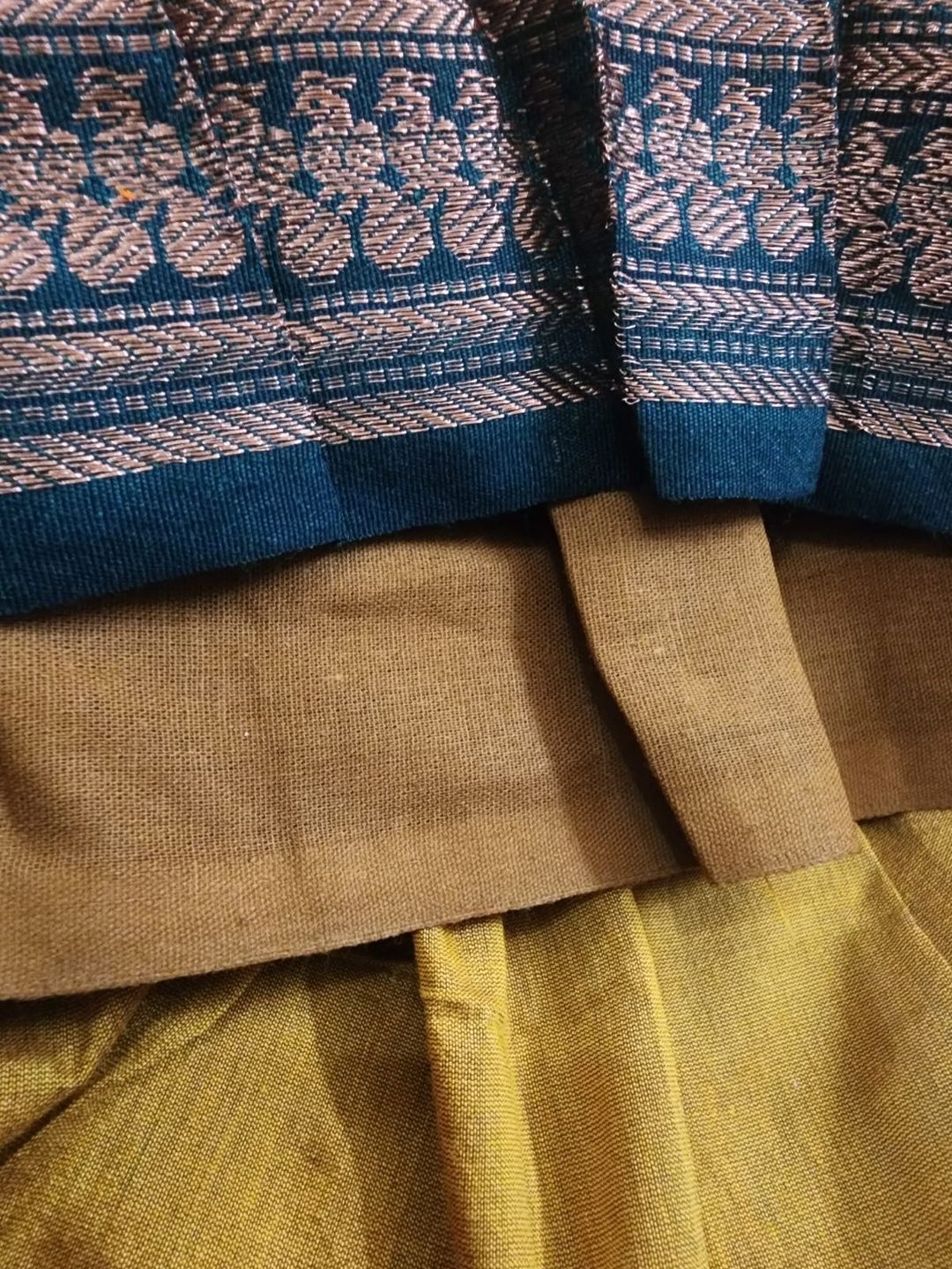 Girls Yellow & Green Traditional Kalyani Cotton Flower Knot Frock 5