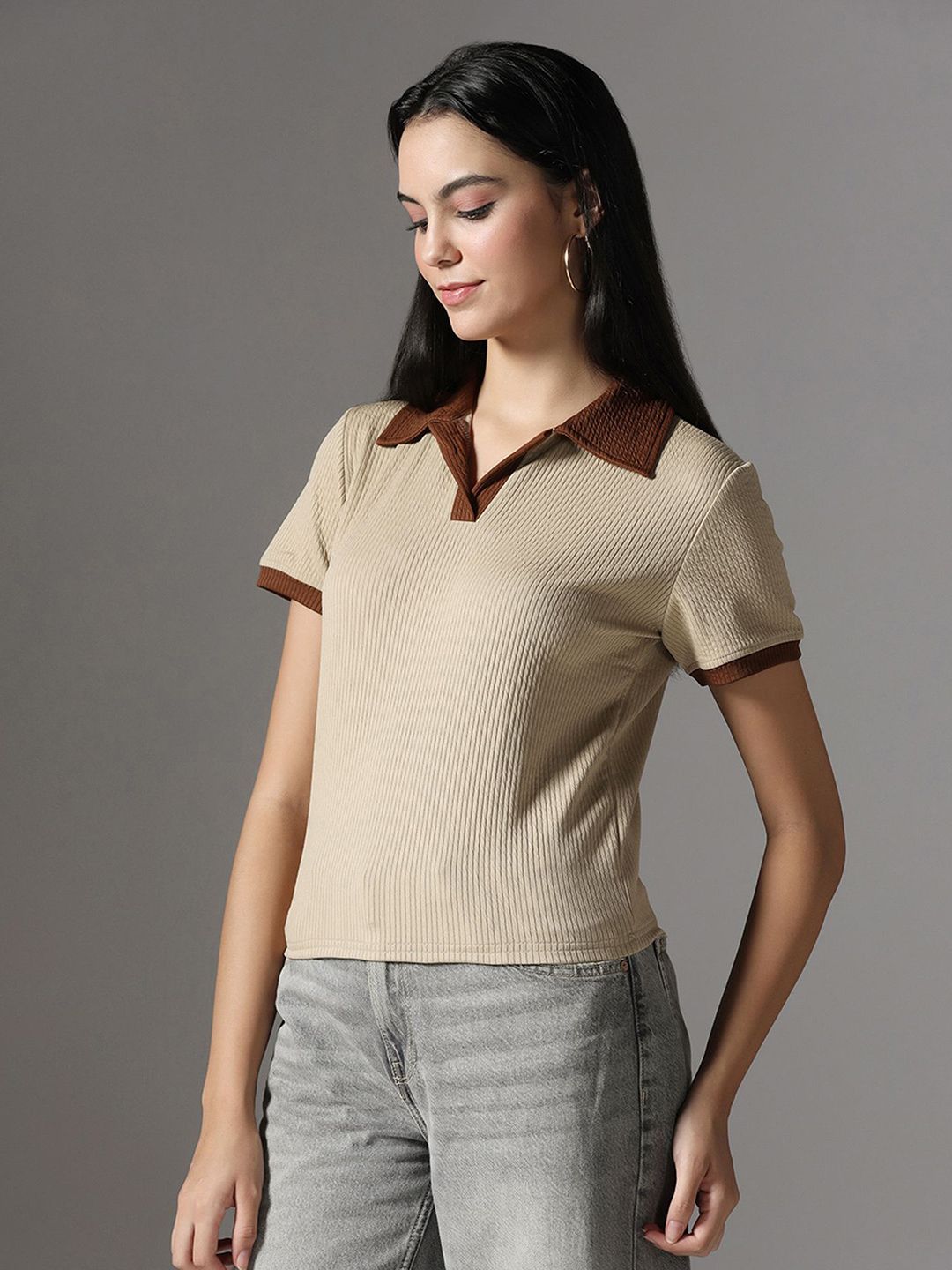 Polo Collar Short Sleeves Top 7